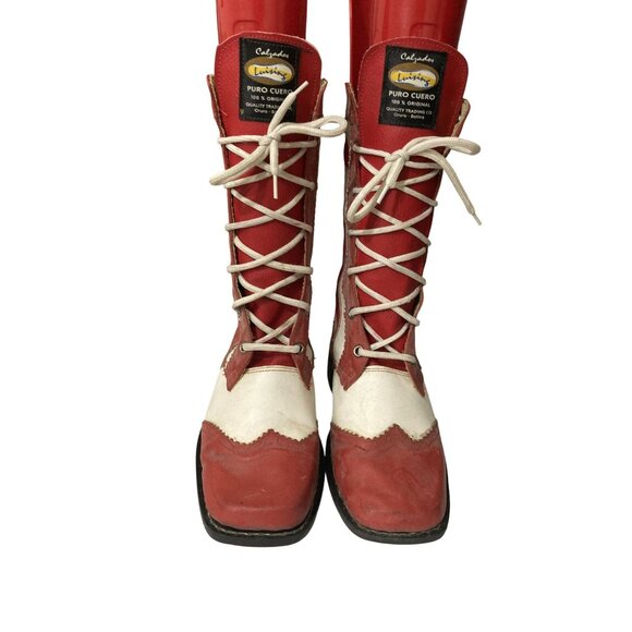 Vintage Calzados Luising Size 37 M(5) W(7) Red White Leather Dragon Boots shoes - Picture 2 of 8